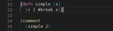 Setting a breakpoint with #break Setting a breakpoint with #break
